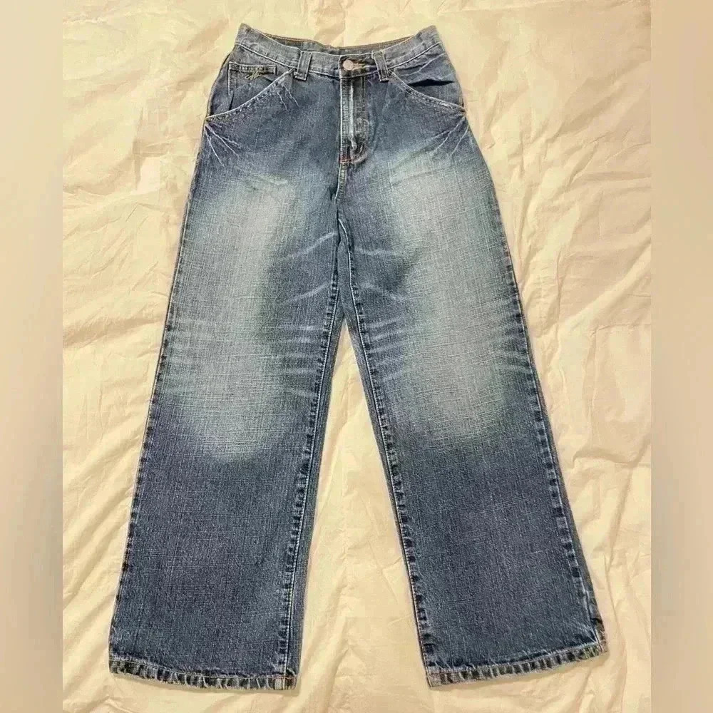 VTG MAKAVELI Brand Tupac Denim Jeans Rap Portrait Logo 90s 2Pac Size 14 wide leg - Picture 4 of 16